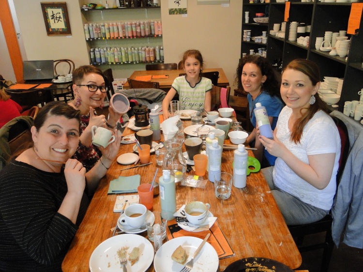 Celebrating Zdeni's upcoming wedding with a pottery painting/jewelry making party at a local cafe. 